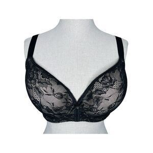 Wacoal Lace Finesse T-Shirt Bra sz 36DD * Black Lace Overlay Cream Base Layer